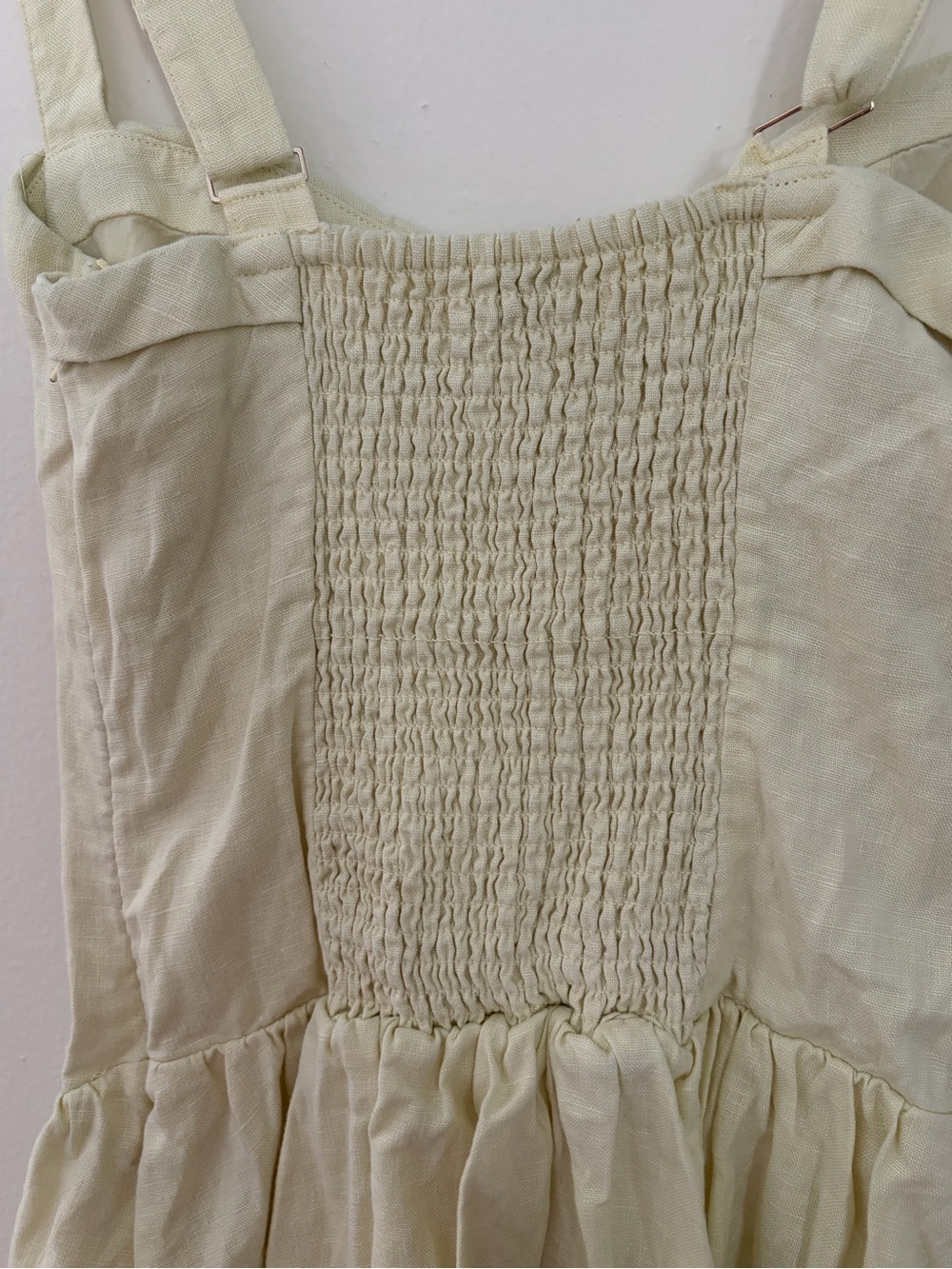 The A&F Collection Yellow Linen Blend Square Neck Smocked Romper - Picture 6 of 7
